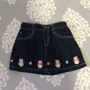 Gymboree - Denim Skirt With Snowmen Pattern